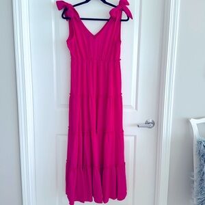 Tie Shoulder Tiered Maxi Hot Pink Sz S